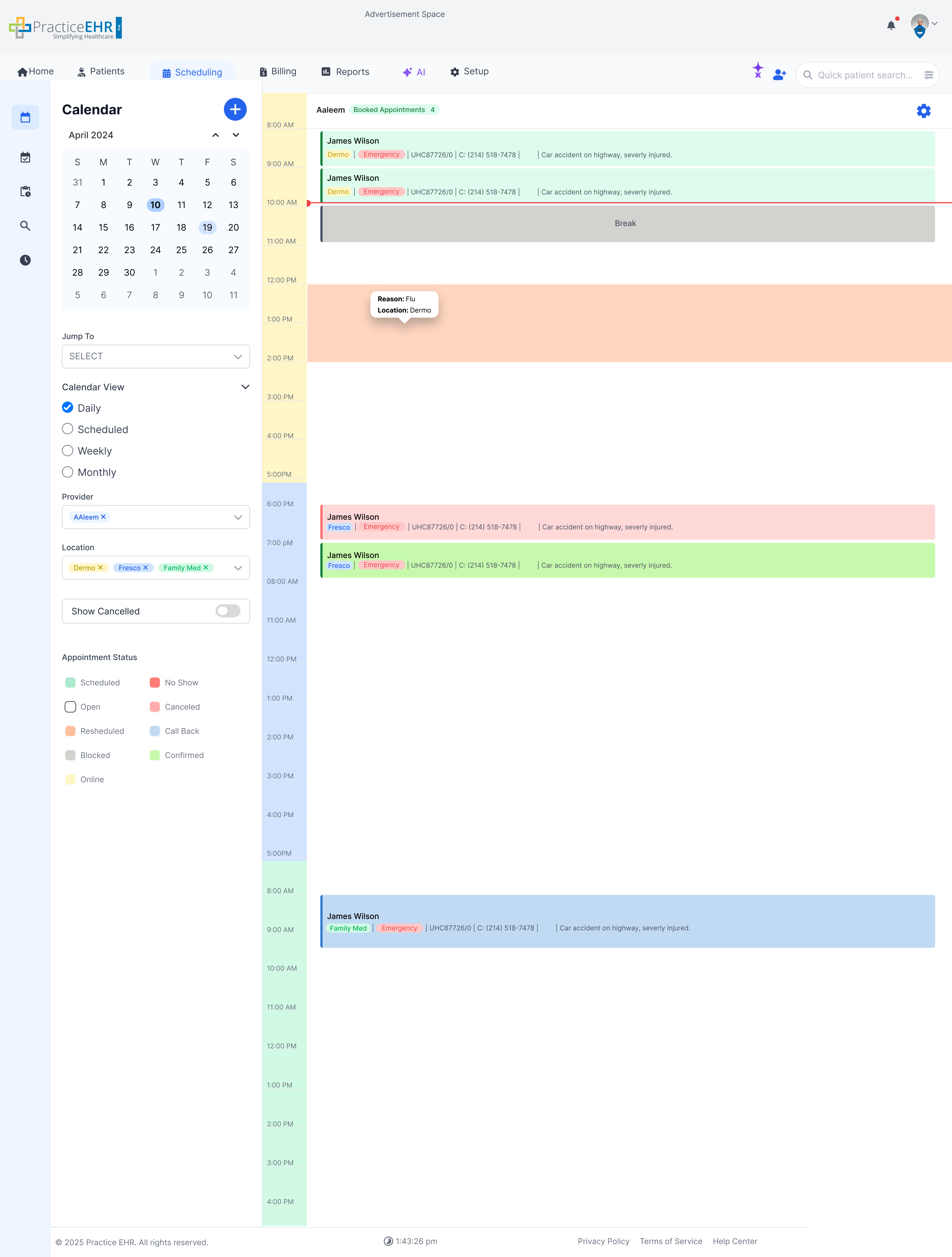 Daily View Multi Location Multi Provider